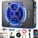 10 Inch 800W Under Seat Car Subwoofer,Full Cast Aluminum Under Seat Powered Subwoofer,Built-in Amp & APP LED Light Control,12V Universal Vehicle Subwoofer Full Installation Kit with Gift Box