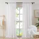 Anpark Elegant White Sheer Curtains 90 Inches Long for Living Room, Bedroom Light Filtering Semi Sheer Linen Curtains Natural Cotton Textured Voile Drapes Rod Pocket, W52 x L90 in, 2 Panels