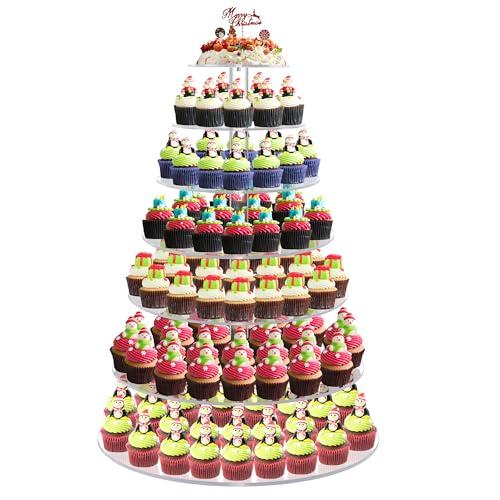 7 Tier Large Cupcake Stand, Round Cupcake Stand for 100 Cupcakes, Tiered Cupcake Display Stand, Clear Acrylic Cup Cake Tower Stand, Dessert Table Display Set for Gatherings and Celebrations