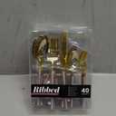 PLASTICPRO 40 Pieces Plastic Silverware Ribbed Elegant Premium Heavy Duty Pearl Pink & Gold Plastic Cutlery Set, Fancy Disposable Flatware