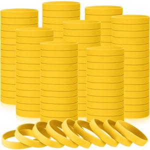 Liliful 50 Pcs Plain Silicone Rubber Bracelets Elastic Rubber Wristbands Blank Colored Bracelet Sports Bands for Stretch Wristband Wrist Bands for Women Men Party Gifts(Yellow)