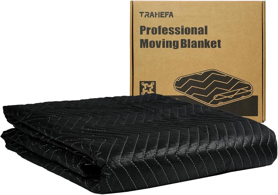 Moving Blanket 80 x 72 inches, Quilted Moving Blankets Heavy Duty Moving Padded Blanket Furniture Blankets for Moving (1, Black)