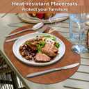 ADRIMER Placemats, Heat Resistant Oval Placemats Set of 4 Washable 12 x 17 Inch, Waterproof Table Mats, Wipeable Pu Place Mats for Kitchen, Dining Room, Turmeric Brown+Light Brown+Green+Blue