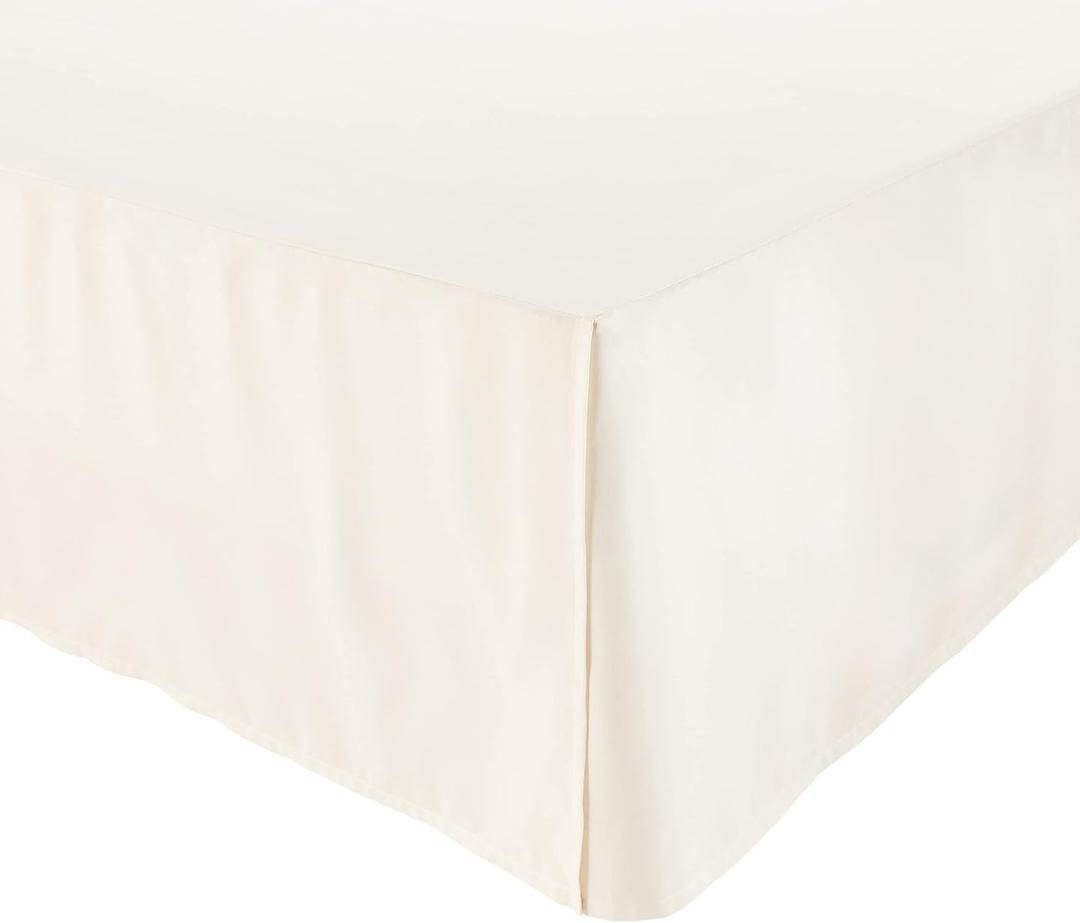 Amazon Basics Lightweight Pleated Soft Machine Washable Bed Skirt, King Size, Off White, Solid