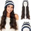 Benehair Beanie Wig for Women with Hair Attached 18'' Long Wavy Synthetic Hair Extensions Knitted Hat Keep Warm in Winter Christmas Gifts Medium Brown&Bleach Blonde