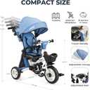 JMMD 8 in 1 Tricycle Stroller with Push Handle, Foldable Trike with 360 Swivel Seat, Reclining Backrest, All-Terrain Wheels, Dual Brakes, Canopy & Storage, Gift for Kids 18 Months to 5 Years, Blue, Medium