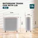 Supteron Bathroom Trash Can with Lid 3.2 Gallon Narrow Trash Can Small Plastic Trash Bin 12 Liter Rectangular Plastic Garbage Can with Press Type Lid for Bedroom Bathroom Milk White