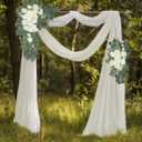 Wedding Arch Flowers and Drape Kit (Pack of 4), 2pcs Hanging Flower Arrangement White & Ivory Draping Fabric Arch Decorations for Wedding Ceremony Reception