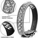 Spiked Studded Dog Collar, Genuine Leather Dog Collar, Adjustable Pet Collars for Small or Medium Pet (L, White)