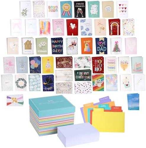 BIOBROWN 100 All Occasion Greeting Cards Assortment Box with Envelopes and Dividers, 5 x 7 Inch Blank Inside, Perfect for Valentine's Day, Birthday, Wedding, Holiday, Congratulations, Thank You, Sympathy, Office, Christmas