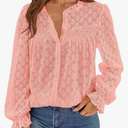 PRETTYGARDEN Women's Lace Long Sleeve Button Down Blouse size S