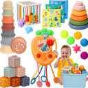 Baby Toys 6 to12 Months, 7 in-1 Montessori Toy for 6-9-12-18 Month Old with Pull String Toy, Sensory Bin Toys, Stacking Baby Blocks & Soft Infant Ring & Sensory Ball, Stacking Cups for Toddler 1-3Gift