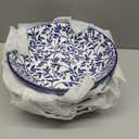 vancasso Selene 8.5" Pasta Bowls Set of 6, 40 oz Porcelain Shallow Salad Bowls, Serving Bowls Large Kitchen Bowl Plates Pasta Plates, Blue & White Floral Design, Microwave Safe