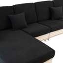 LA MEACK Couch Cushion Covers for Sectional Sofa L Shape Washable Separate Seat Chaise Couch Cover Stretch Sofa Slipcovers with 2 Pcs Pillowcases(3 Seater + 1 Chaise, Black)