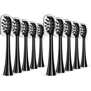 Replacement Toothbrush Heads Compatible with Gleem Electric Toothbrush, W Shape Design Planted with Nylon Bristle Black 10 Pack (Black) (Black)