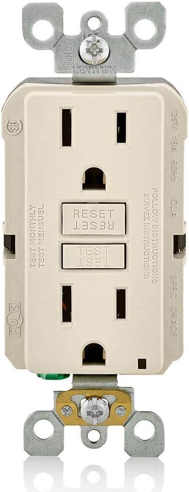 Leviton GFCI Outlet, 15 Amp, Self Test, Non Tamper-Resistant with LED Indicator Light, Protection from Electric Shock and Electrocution, GFNT1-T, Light Almond
