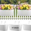 Honeydak 3 Pcs 17.3 Inch Large Metal Iron Hanging Flower Pots Outdoor Rail Planter with Detachable Hooks and Drainage Holes Deck Railing Fence Flower Buckets Plant Holder for Home Window Decor(White)