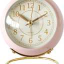 SHISEDECO Small Tableclocks Classic Non-Ticking Tabletop Alarm Clock with Backlight, Battery Operated Astronaut Deskclock with HD Glass for Living Room Bedroom Bedside Indoor Decor (Pink)