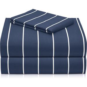 LuxClub Striped Sheets, 3 PC Striped Bed Sheets Twin Size, Deep Pockets 18" Eco Friendly Wrinkle Free-Kids-Fitted Sheets Machine Washable Hotel Bedding (Twin, Light Blue)