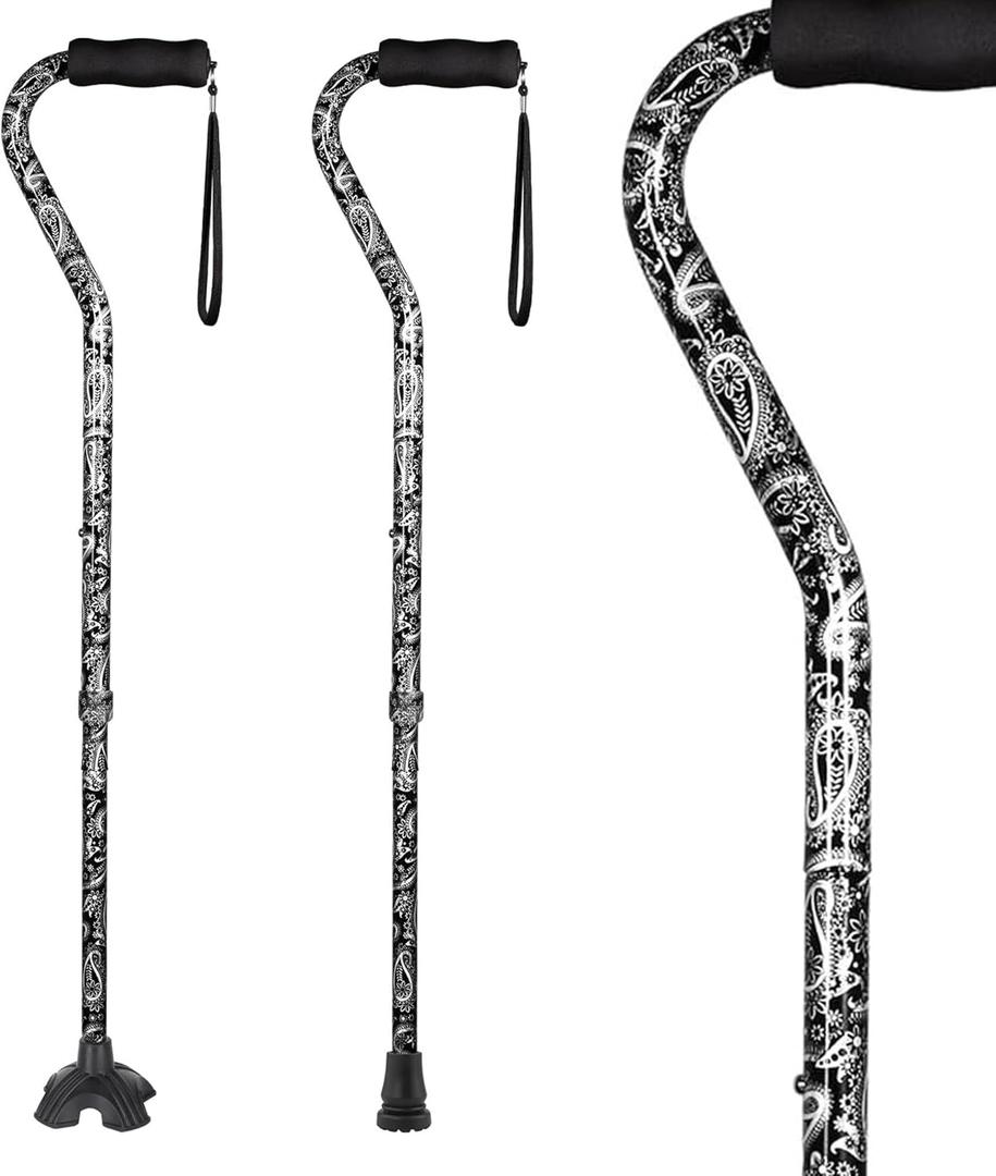 Elegant Walking Cane for Women, Foldable & Adjustable Cane for Seniors with Self-Standing Tip | Lightweight Mobility Aid for Stability & Balance Support (Black and white floral printed)