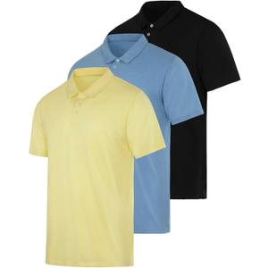 Real Essentials 3 Pack: Men's Jersey Cotton Short Sleeve Polo Shirt - Breathable Performance Polo, L