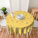Bee Kind Yellow Tablecloth Round 7070 Inch, Spring Summer Honeycomb Themed Tablecloth Washable Table Cover for Party Picnic Dinner Decor