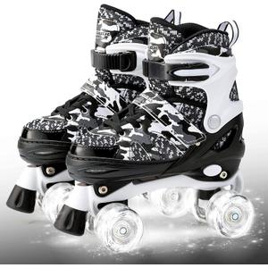 Kuxuan Skates Boys and Girls Camo Adjustable Roller Skates with Light up Wheels, Fun Illuminating Rollerskate for Kids Girls Youth (Large(3-6 US), Black)