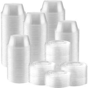 NYHI 100-Pack of 3.25 Ounce Clear Plastic Jello Shot Cup Containers with Snap on Leak-Proof Lids –Jello Shooter Shot Cups -Compact Food Storage for Portion Control, 3.25 oz,Sauces, Liquid, Dips, 100 Count