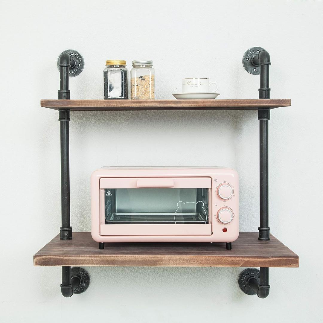 Black,Industrial Retro Wall Mount Iron Pipe Shelves,Microwave Oven Rack- Wall Mounted Microwave Oven Shelf Stand,Storage Organizer for Kitchen,Oven,Toaster,Utensils,Spice