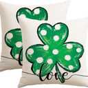 Artscope St Patricks Day Clover Throw Pillow Covers 18x18 Inch Set of 2, Polka Dot Shamrock Decoration Pillow Cases for Home Sofa Couch