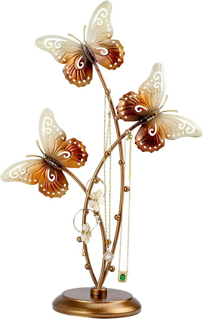Gold Butterfly Jewelry Tree Stand - Metal Jewelrys Display Organizer for Earrings, Necklaces & Rings,jewel Holder Rack for Countertop, Wedding Gift & Home Decoration for Women ( Gold Butterfly)