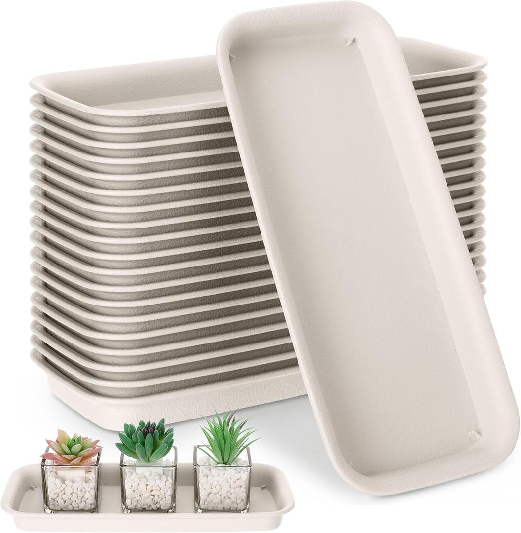 Gejoy 20 Pack Plastic Rectangular Plant Saucer Tray Bulk, 11.8 x 5.3 x 1 Inch Durable Plastic Plant Drip Trays Windowsill Soil Blocking Trays No Holes Watering Tray for Indoor Outdoor Garden Supplies