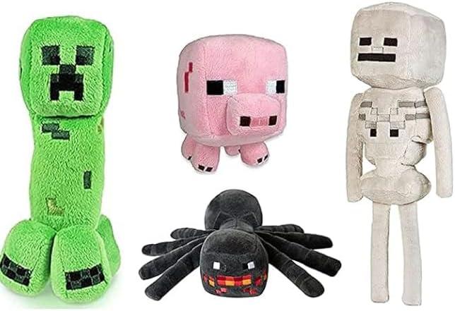 Creeper, Piggy, Skeleton Shooter, Little Spider Plush Toys, Birthday Gifts for Kids and Fans (4pcs)