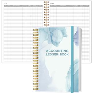 Accounting Ledger Book - A5 Ledger Book for Bookkeeping, Small Businesses & Personal Use, Expense Tracker Notebook for Tracking Money, Expenses, Deposits & Balance, 5.8" x 8.4", Watercolor Blue
