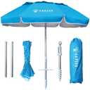 AMMSUN 6ft Folded Portable Travel Beach Umbrella with Sand Anchor Tilt Air vent UPF 50+UV Protection Fit In Suitcase Compact Foldable Telescopic umbrellas for Patio Garden Beach Pool Sky Blue