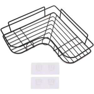 XTYPE Iron Bathroom Corner Frame Shelf Punch-Free Storage Rack Shower Kitchen Wall-Mounted Storage Organizer Rack Bathroom Accessories (Color : Black)