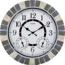 OCEST 18 Inch Outdoor Wall Clock with Night Light, Waterproof Thermometer & Hygrometer Combo, Battery Operated Silent Non-Ticking Large Patio Clock for Garden, Pool, Porch (Rustic Gray)