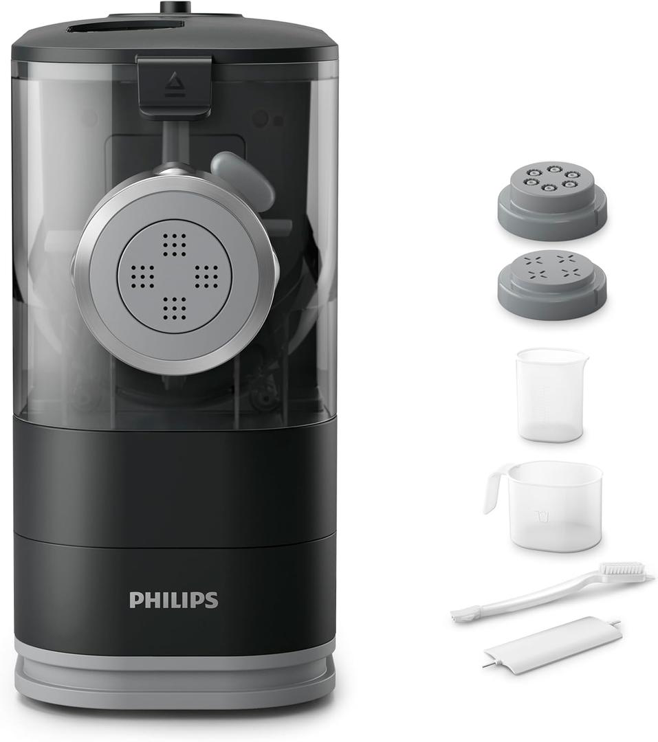 Philips Kitchen Appliances Compact Pasta and Noodle Maker, Viva Collection, Comes with 3 Default Classic Pasta Shaping Discs, Fully Automatic, Recipe Book, Small, Black (HR2371/05)
