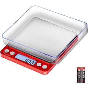Fuzion Digital Scale .01 Gram Accuracy, 500g Mini Food Scales for Small Jewelry, Gold, Herb, Spice - Weight Gram and Oz (Red)