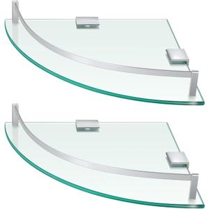 Gejoy Glass 2 Pack Corner Shower Shelf, Bathroom Corner Shelves Wall Mounted with Tempered Glass and Rustproof Brackets, Floating Shower Organizer for Shampoo, Soap and Bath Accessories, 9.25 Inch