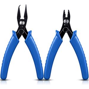 2 Pcs Split Ring Pliers Crimping Jewelry Jump Pliers for Opening/Closing Split Ring or Key Chain, Wire Flush Cutter Set for Jewelry Beading Repair Making Supplies (Blue)