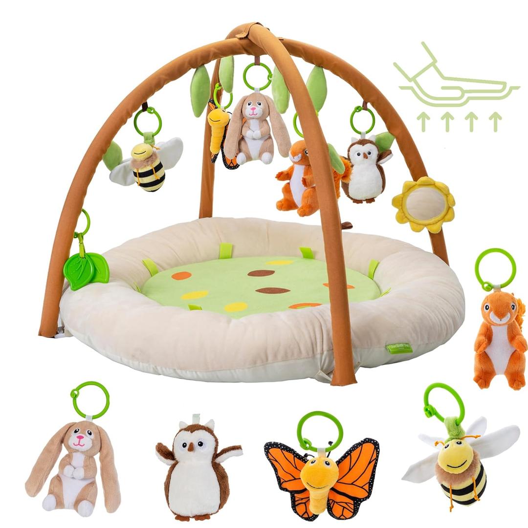 Baby Play Gym by Two Little Feet, Premium Super Thick Padded Tummy Time Mat & Baby Play Mat for Babies 0-6 Months and 6-12 Months, Baby Essentials Baby Lounger, Ideal Shower Gift, 7 Detachable Toys