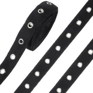 6.5 Yards Cotton Grommet Tape Eyelet Tape 1 inch Wide Eyelet Trim with Grommets Twill Tapes with Silver Eyelets Black Grommet Trim Eyelets Trimming Ribbon Strip for Sewing Garment Skirt Shoes