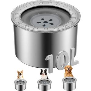 Heouvo 2.6 Gallon Large Dog Water Bowl No Spill,Anti Digging Lid & Rubber Bottom Spill Proof Dog Bowl, Anti Splash Mess Dripless Slow Drinking Stainless Steel Water for Sloppy Messy Drinkers Car