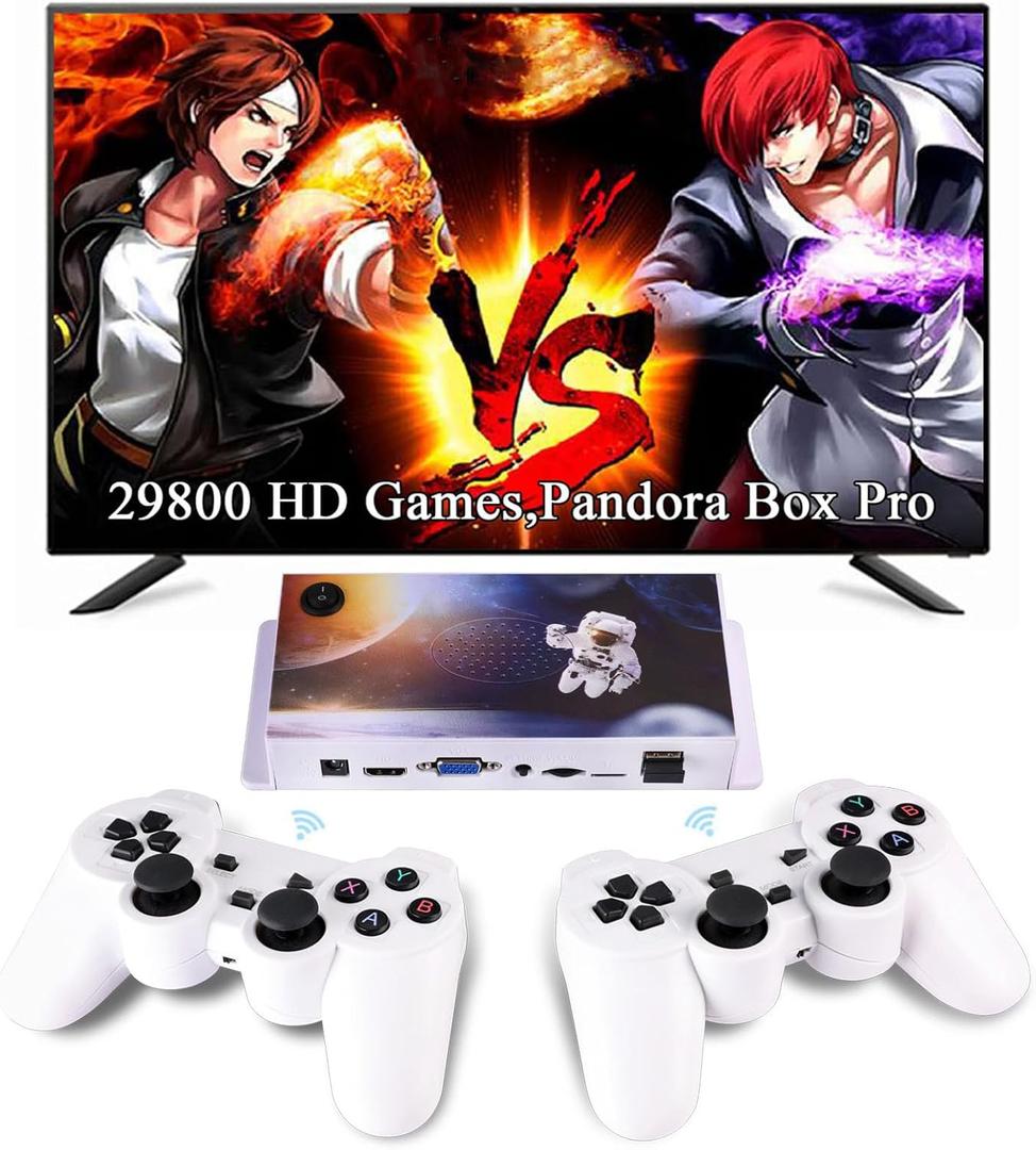 GWALSNTH 29800 Games in 1 Pandora Box 3D Arcade Game Console, Mini Game Box with Two 2.4G Bluetooth Wireless Controllers,1280*720 Full HD Output