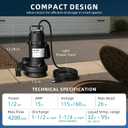 1/2 HP Sump Pump, 4200 GPH, 26 FT Lift, Automatic Float Switch, 115V