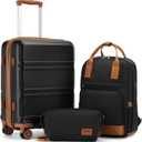 Kono Luggage Set 3 Piece Carry On Hardside Luggage with TSA Lock Spinner Wheels Carry On Suitcase Apricot Black (Carry-On Travel Set (BP/TB/20"))