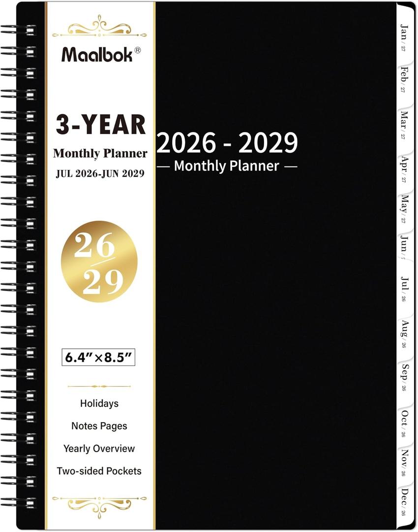 2026-2029 Monthly Planner/Calendar - 3 Year Monthly Planner 2026-2029, July 2026 - June 2029, 6.4" x 8.5", 36 Months Planner with Tabs, 30 Notes Pages, Double-Side Pocket, Holidays, Julian Dates