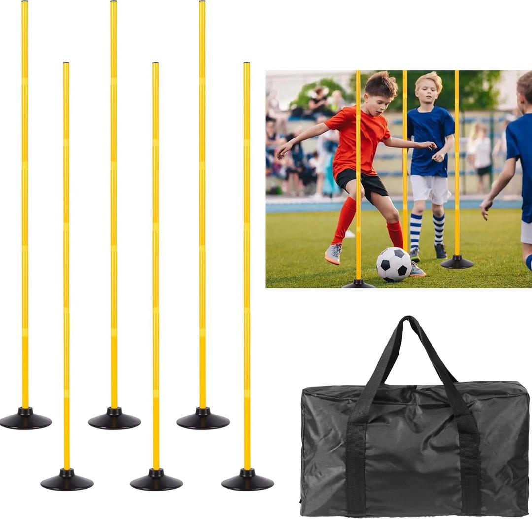 Agility Training Poles for Soccer/Dog/Horse,Adjustable Football Basketball Speed and Agility Training Equipment,Set of 6,5.4FT with Round Rubber Base