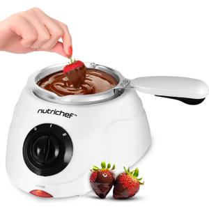 NutriChef Electric Fondue Pot | 25W Chocolate Melting Warmer | 8.8 Oz Capacity | Keep Warm Dipping Function & Removable Pot | Perfect for Melting Chocolate, Butter & Cheese | White (One Size)
